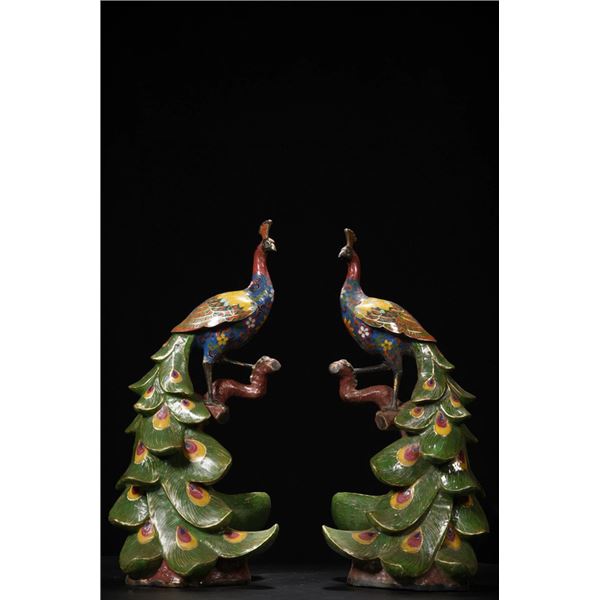 Pair of Cloisonné Peacocks