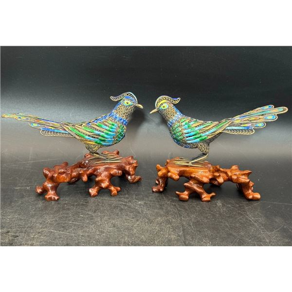 Silver Filigree Cloisonné Bird Figurines