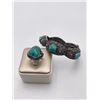 Image 1 : F92 Export Premium Silver Filigree Inlaid Natural Turquoise Ring and Bracelet Set