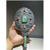 Image 2 : Silver Hand Mirror Inlaid with Jadeite