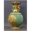 Image 1 : Gilt-Bronze Double-Handled Vase Inlaid with Turquoise