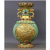 Image 2 : Gilt-Bronze Double-Handled Vase Inlaid with Turquoise