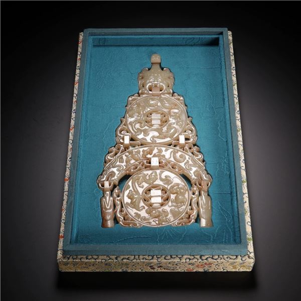 Ancient Jade Huan and Linked Bi Pendant