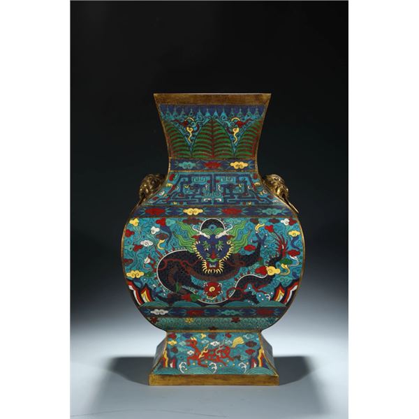 Cloisonné Enamel Square Vase with Sea Dragon Motif