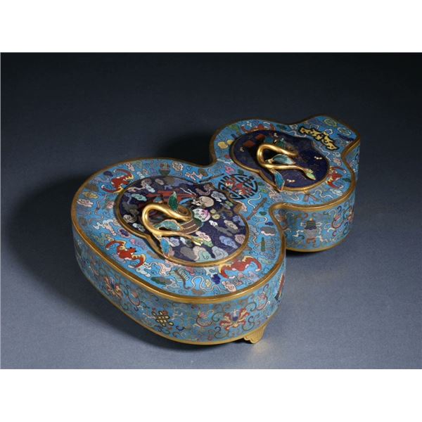 Cloisonné Enamel Double-Gourd Covered Box with Auspicious Motifs