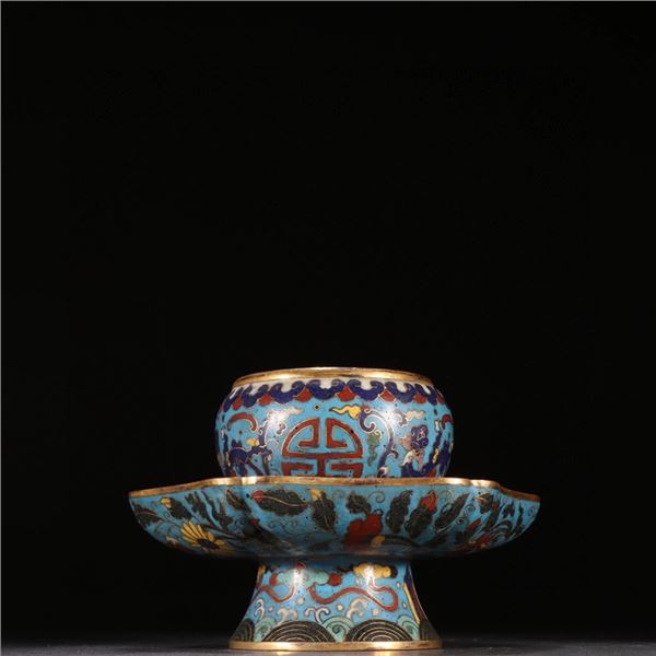 Cloisonné Enamel Tea Cup on Copper Base