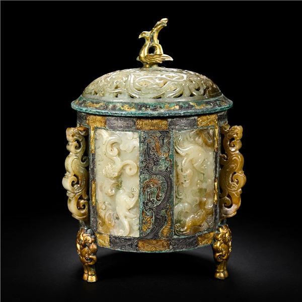 Gold-Inlaid Jade Wine Vessel