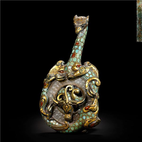 Gold-Silver Inlaid Jade Belt Hook