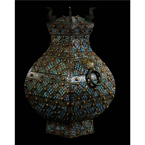 Bronze Cloisonné Inlaid with Gold and Silver Dragonfly Eyes Square Vase