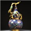 Image 1 : Gilded Copper Cloisonné Enamel Gourd Floral Vase