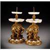 Image 3 : Gilded Copper Inlaid Gemstone Hetian Jade Elephant Candleholders