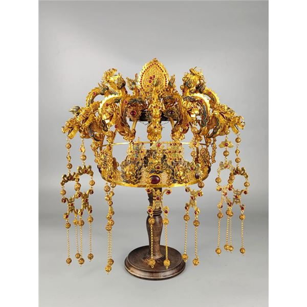 Gilded Copper Dragon Crown with Gold Filigree