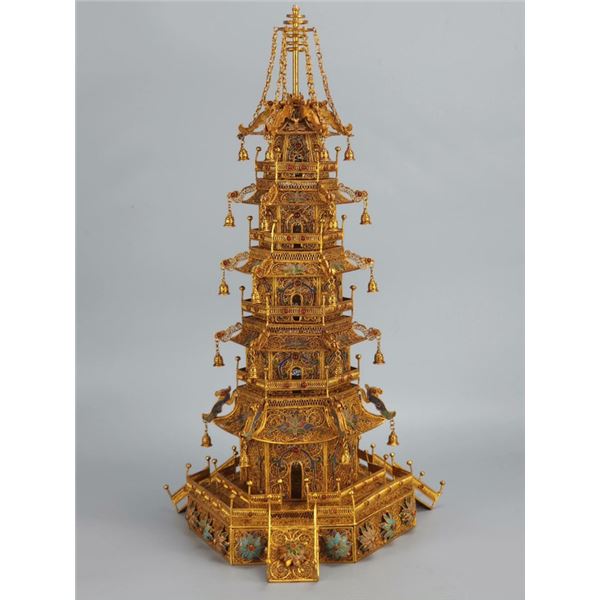 Gilded Copper Filigree Pagoda