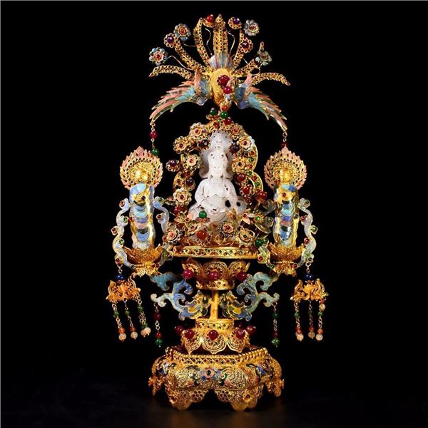 Overseas Return Cloisonné Hetian Jade Buddha Sculpture