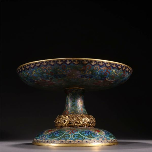 Cloisonné Enamel and Gilt Copper High-foot Plate with Branch Lotus Design