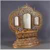 Image 3 : Filigree Gilt Inlaid Hetian Jade Triptych Buddha Screen