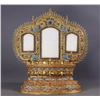Image 5 : Filigree Gilt Inlaid Hetian Jade Triptych Buddha Screen