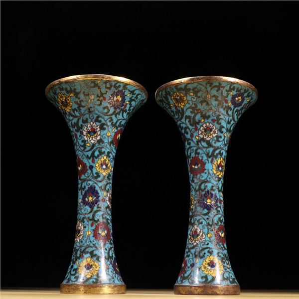 Jingtai Blue Cloisonné Flower-Patterned Vases