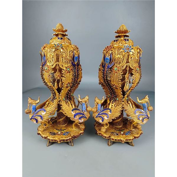 Qianlong Period Gilt Bronze Cloisonné Phoenix