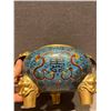Image 5 : Cloisonné Enamel Incense Burner with Golden Beast Motifs