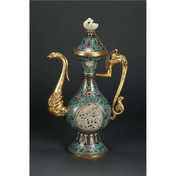 Cloisonné Enamel Ewer with Golden Phoenix Handle