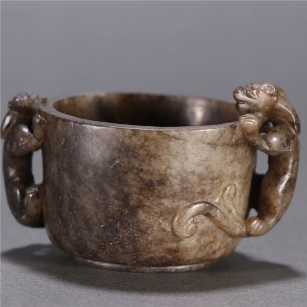 Hetian Jade Cup with Chilong Dragon Handles