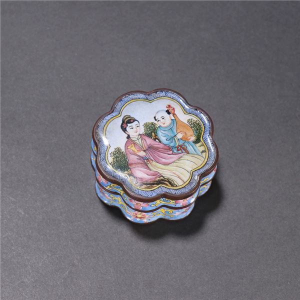 Painted-Enamel on Copper Figural Petal-Lobed Box