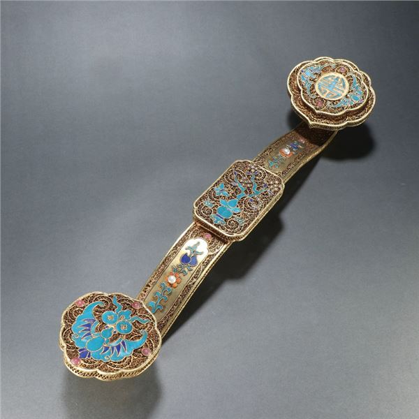 Gilded Filigree Ruyi with Kingfisher Feather Inlay