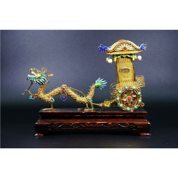 Silver Gilded Dragon Pulling Floral Palanquin Ornament