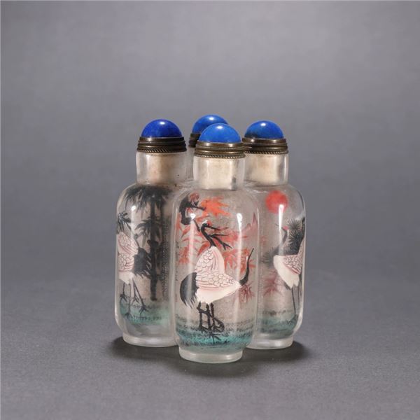 Glass Inside-Painting Crane and Pine Longevity Snuff Bottles