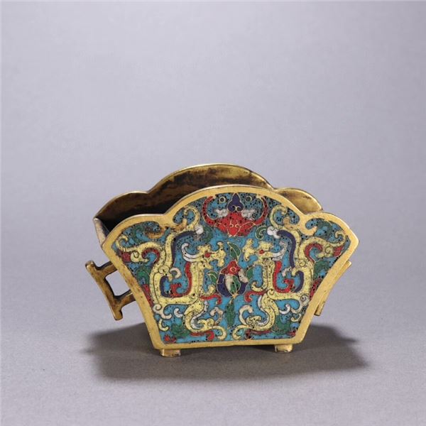 Gilt-Bronze Cloisonné Ingot-Shaped Censer
