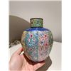 Image 1 : Copper-Body Painted Cloisonné Tea Canister with Floral Scrolls