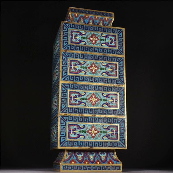 Cloisonné Enamel Gold-Plated Flower Pattern Square Vase