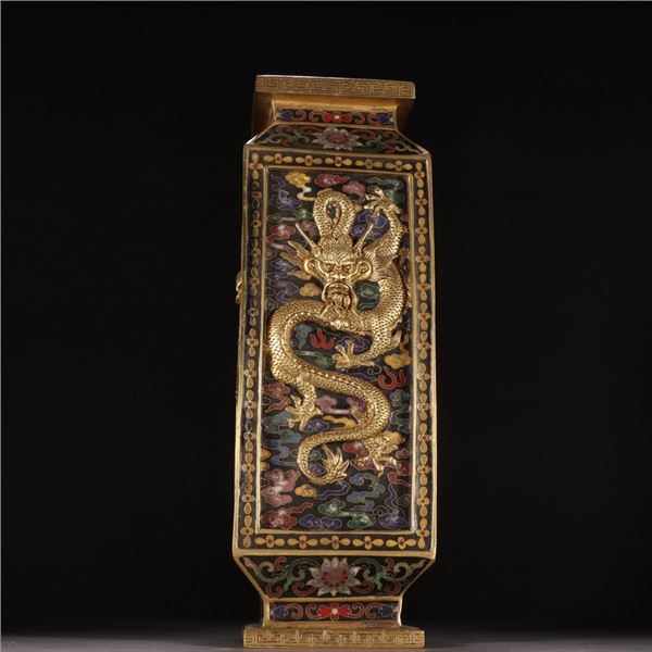Cloisonné Enamel Square Vase with Four Dragons