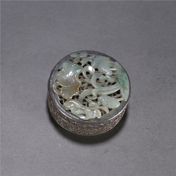 Pure Silver and Jade "Yilu Lian Ke" Incense Box