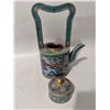 Image 3 : Cloisonné Enamel Window-Opening with Figures and Interlacing Floral Motif Kettle with Handle