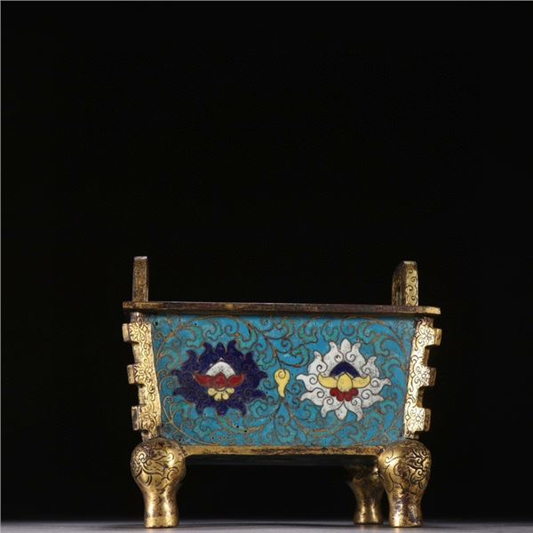 Cloisonné Enamel Incense Burner with Lingzhi and Floral Motifs