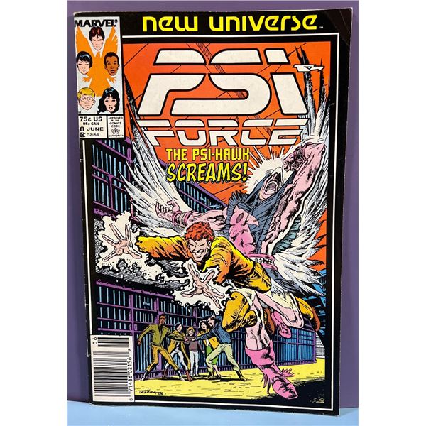 Psi-Force #8 (Marvel Comics, New Universe, June 1987) The Psi-Hawk Screams!