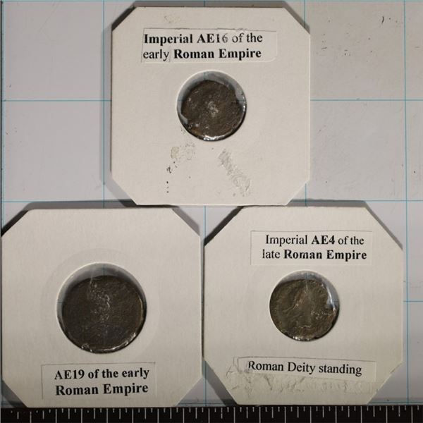 3 ROMAN ANCIENT COINS: 2 EARLY EMPIRE & 1 LATE