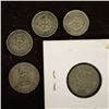 Image 2 : 5 GREAT BRITIAN SILVER COINS: 3-1943 THREE PENCE,
