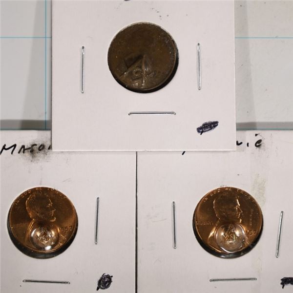 3 MASONIC POP OUT LINCOLN CENTS: 1950 & 2-1957-D