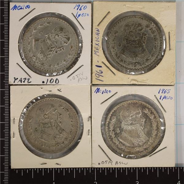 1960, 61, 64 & 1965 MEXICO SILVER PESOS .2056 OZ.