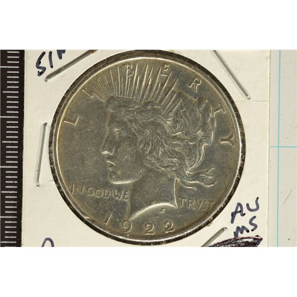1922 PEACE SILVER DOLLAR - AU