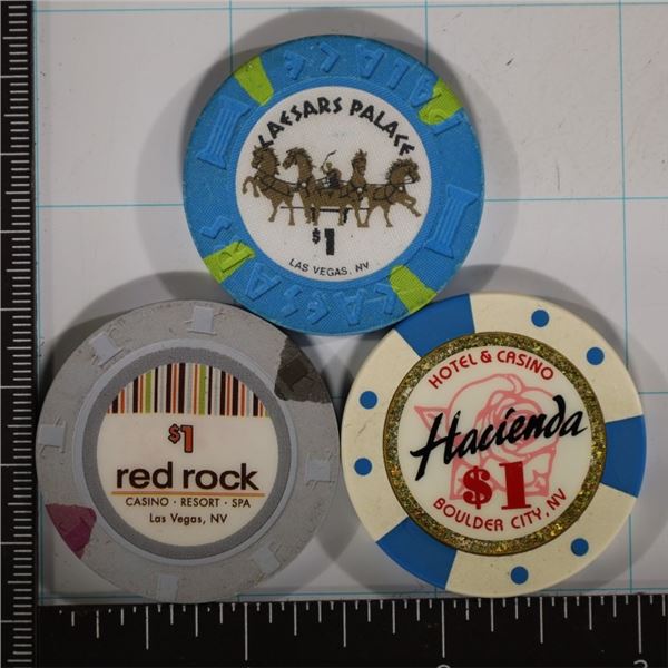 3-$1 PLASTIC CASINO GAMING TOKENS: CAESARS PALACE,