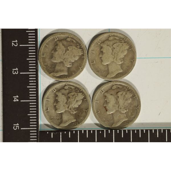 1927, 27-D, 28 & 1928-S SILVER MERCURY DIME