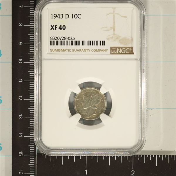 1943-D SILVER MERCURY DIME NGC XF40