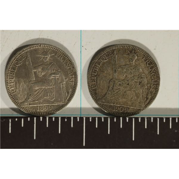 1890 & 1909 FRENCH INDO-CHINA SILVER 10 CENTIMES