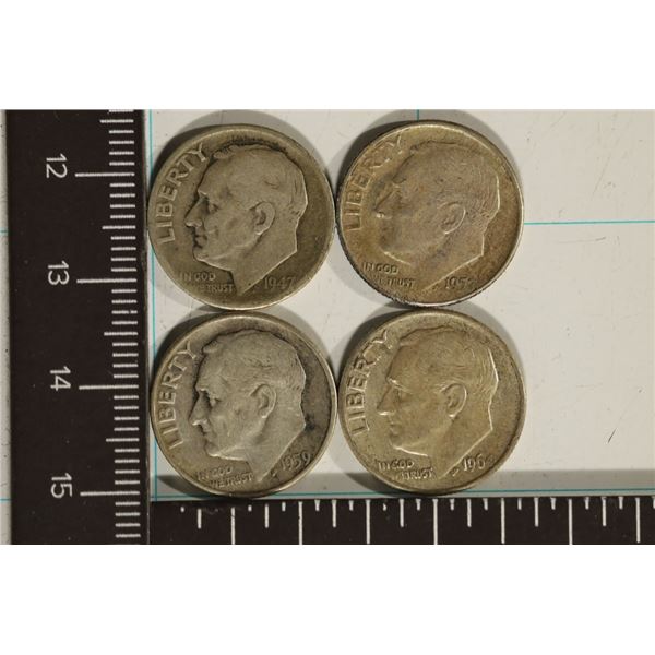 1947, 57-D, 59-D & 1964 SILVER ROOSEVELT DIMES