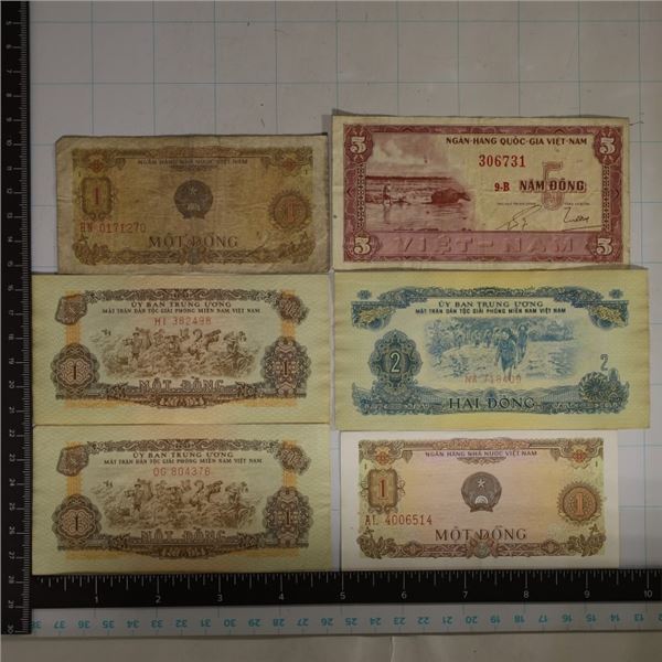 6-VIETNAM BILLS: 4-1 DONGS, 1-2 DONG & 1-5 DONG.