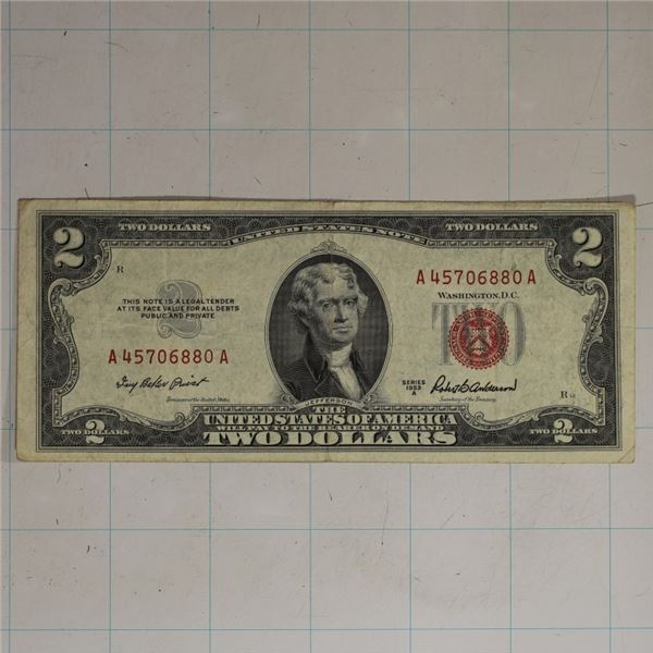 1953-A US $2 RED SEAL NOTE, A45706880A